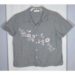 Lemon Grass XL Gingham Floral Embroidered Layered 2Fer Cottagecore Blouse